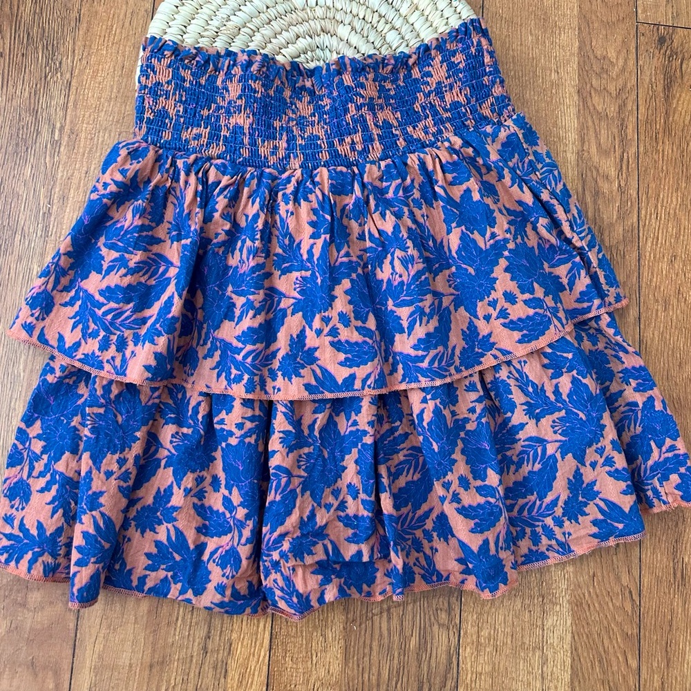 Universal Thread Blue and Peach Colored Floral Smocked Layered Mini Skirt